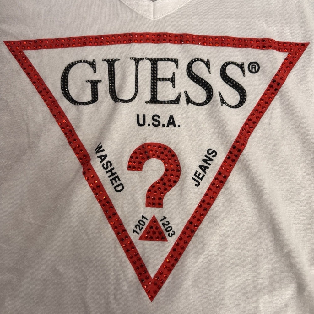Guess Top Womens Large Bling USA Y2K 90s Streetwear Rhinestone Classic Casual - Picture 3 of 8